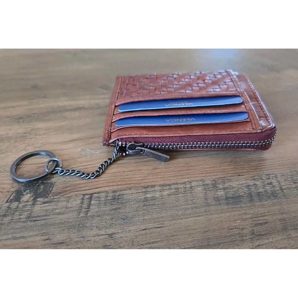 Vilenca Holland Basket Weave Zip Leather Card Coin Case Wallet Keychain NEW - Picture 6 of 11